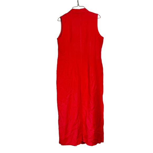 Plaza South Linen Blend Red button front midi dress embroidered mirror accent 10 - Picture 4 of 9